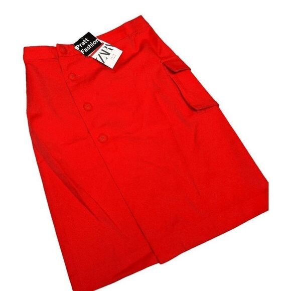 Zara Pratt Fashion Skirt WMNS XS Pencil Button Down Cargo Pocket Spring Bright - Picture 9 of 9